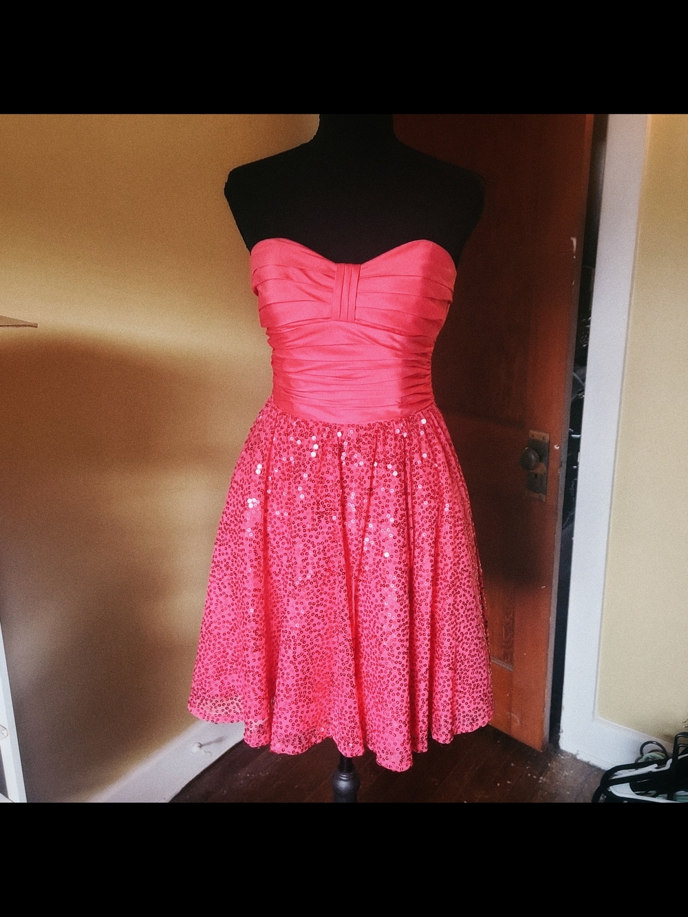 Betsey Johnson Hot Pink Sequin Strapless Party Dress